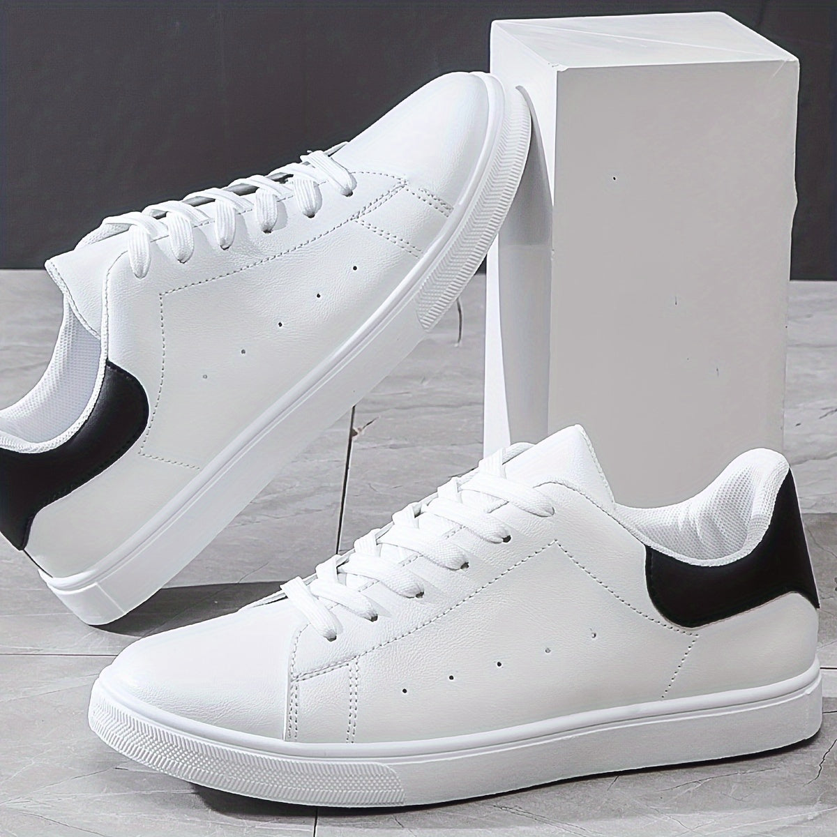 Men's Lace-up Sneakers, PU Leather Skate Shoes With Good Traction, Breathable