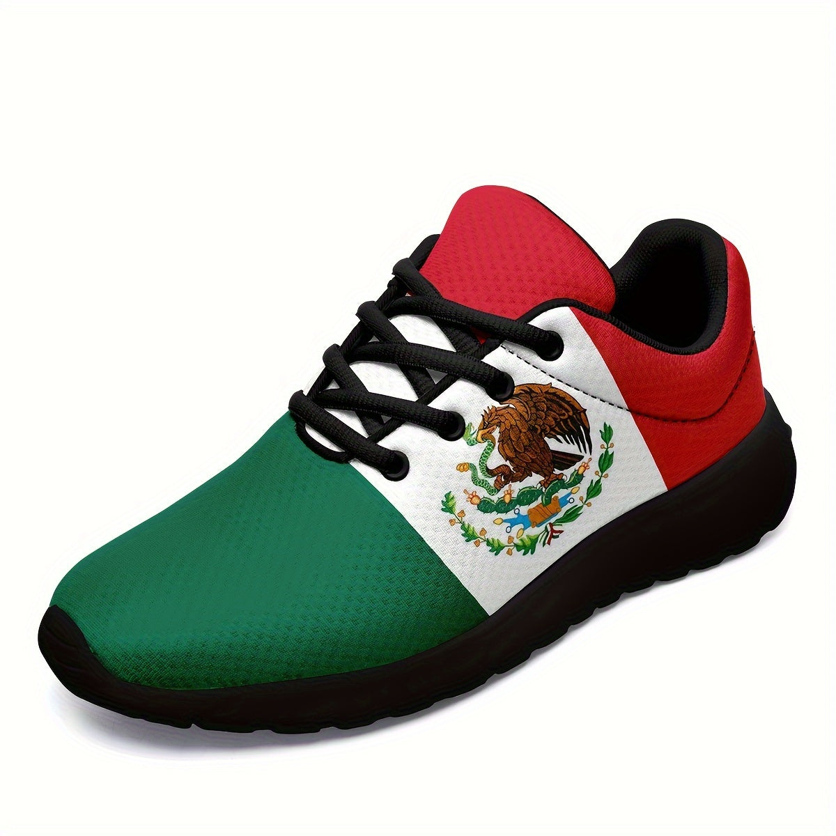 Plus Size Men's Trendy Mexico National Flag Pattern Sneakers, Comfy Non Slip Casual Soft Sole Lace Up Shoes For Men's Outdoor Activities